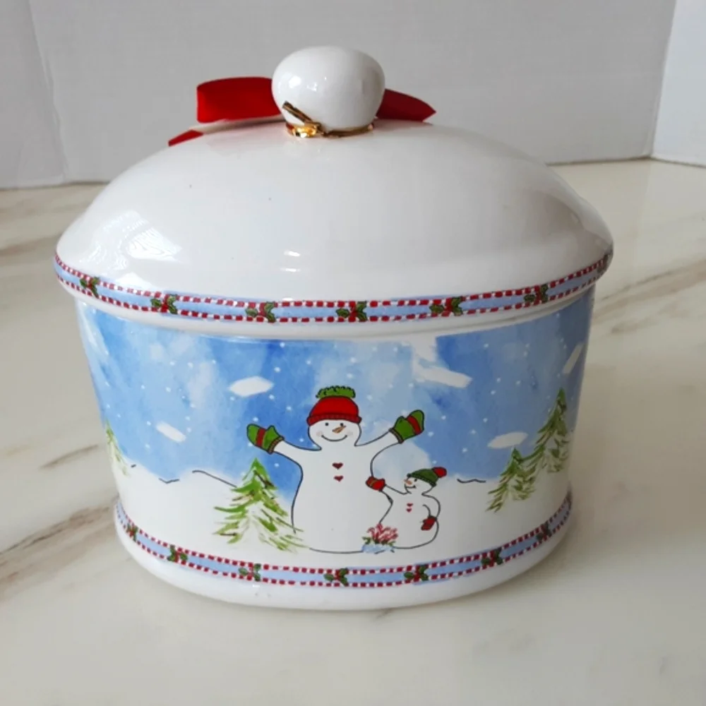 Sweet Williams Holiday Oval Snowman Ceramic Cookie Jar Canister
